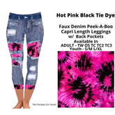 Hot Pink Black Tie Dye Faux Denim Peekaboo Capris